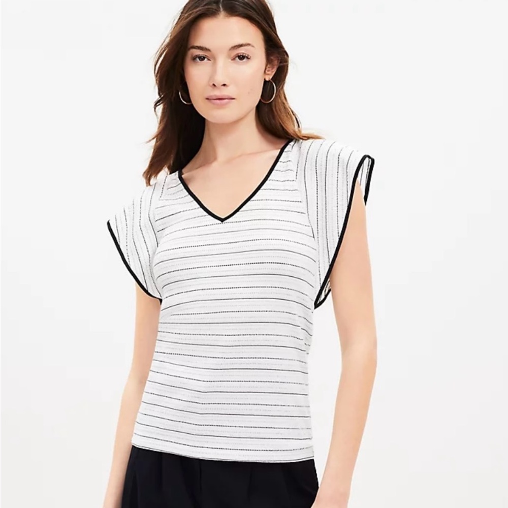 NWT Striped Flutter Sleeve V-Neck Top